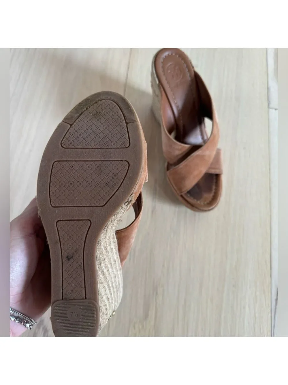 Tory Burch Wedges Shoes High Heels Brown And Gold Size 7.5